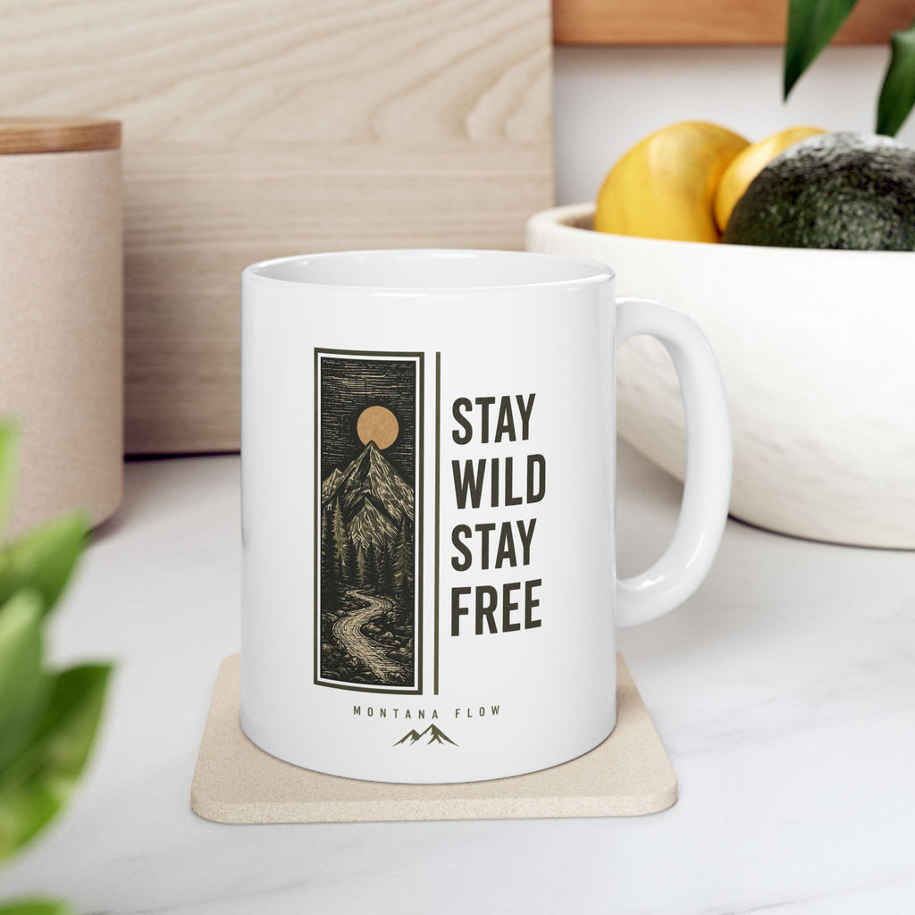 Stay Wild Stay Free Mountain Mug | Adventure Nature Coffee Cup | Outdoor Travel Gift