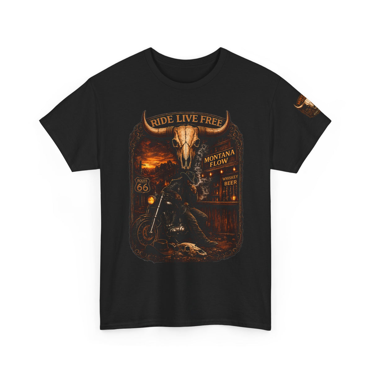 T-shirt de moto tête de mort Ride Live Free, chemise de motard vintage, cadeau moto western, motif Route 66, MF, Montana Flow.