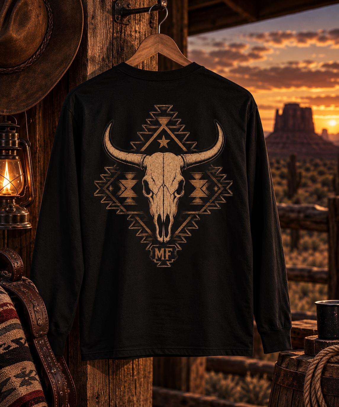 Southwestern Long Sleeve Shirt | Western Graphic Tee | Rustic Cowboy Style