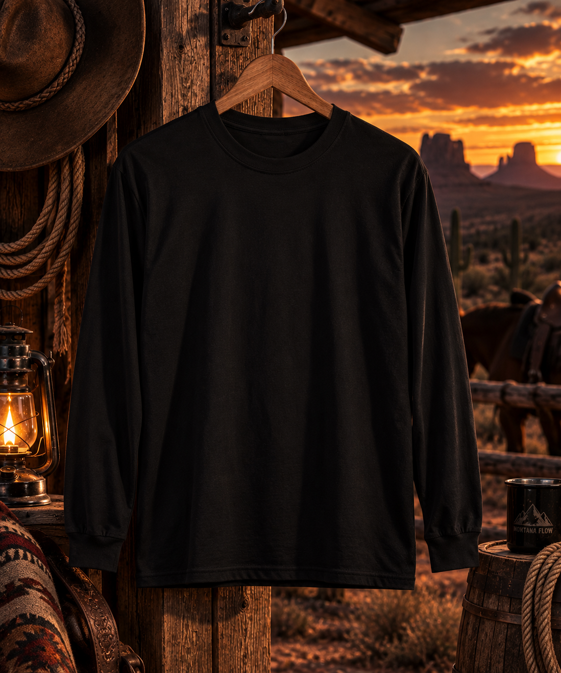 Wild Wolf Long Sleeve Shirt | Western Wolf Graphic Tee | Cowboy Outdoor Shirt
