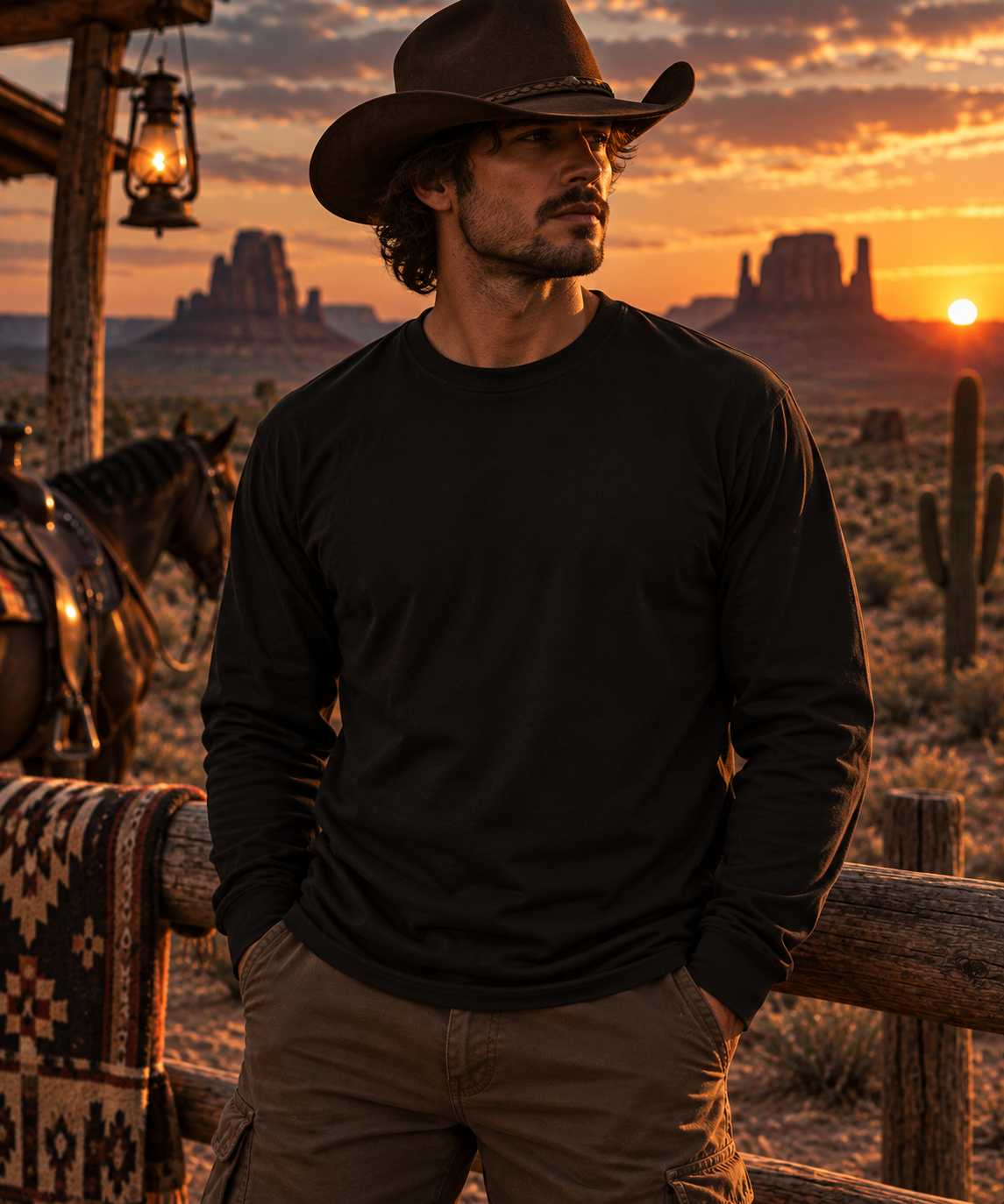 Wild Wolf Long Sleeve Shirt | Western Wolf Graphic Tee | Cowboy Outdoor Shirt
