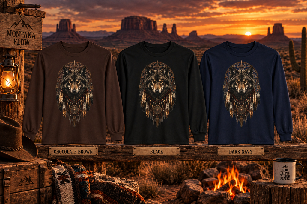 Wolf Dreamcatcher Long Sleeve Tee | Tribal Native-Inspired Wolf Graphic