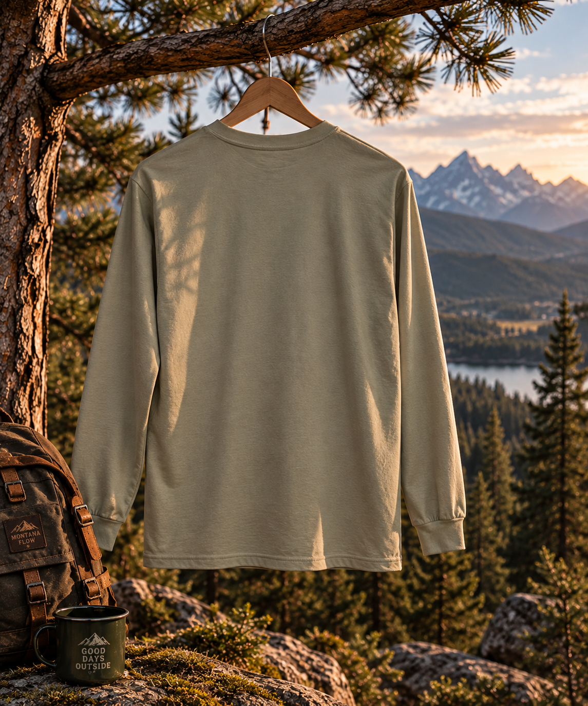 Less Routine More Nature Long Sleeve Tee | Mountain Lake Graphic