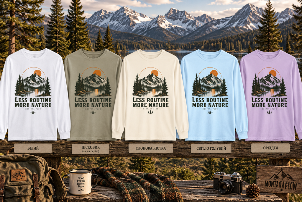 Less Routine More Nature Long Sleeve Tee | Mountain Lake Graphic