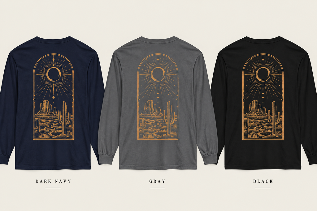 Desert Crescent Moon Long Sleeve T-Shirt | Western Cactus Graphic Tee