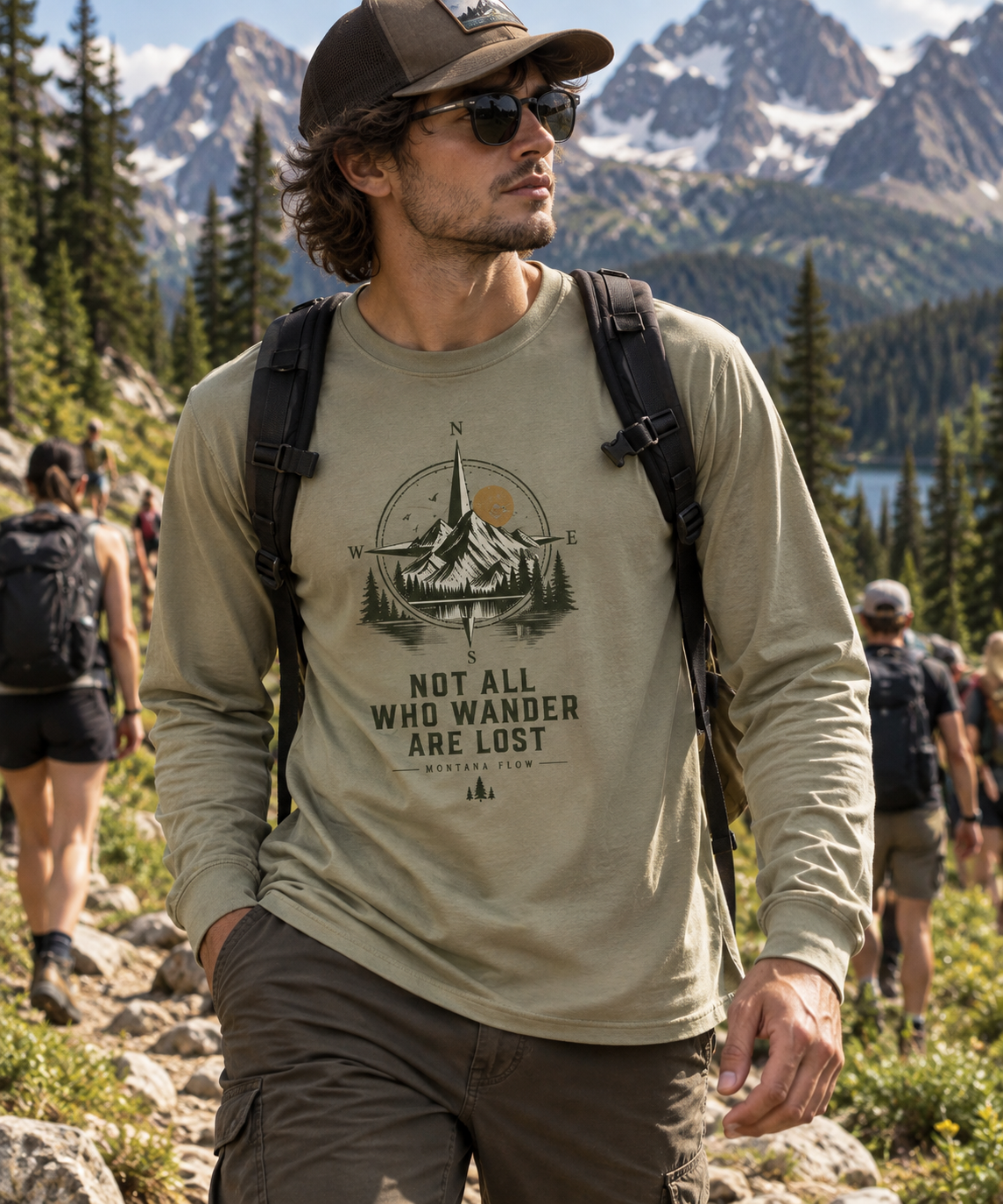Not All Who Wander Are Lost Compass Mountain Long Sleeve T-Shirt | Outdoor Adventure