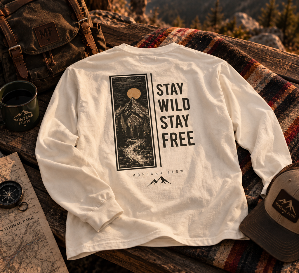 Stay Wild Stay Free Long Sleeve T-Shirt | Mountain Adventure Shirt | Outdoor Nature Tee