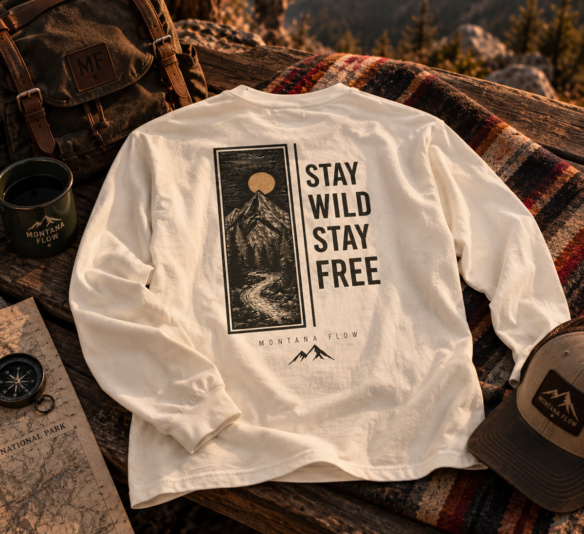 Stay Wild Stay Free Long Sleeve T-Shirt | Mountain Adventure Shirt | Outdoor Nature Tee