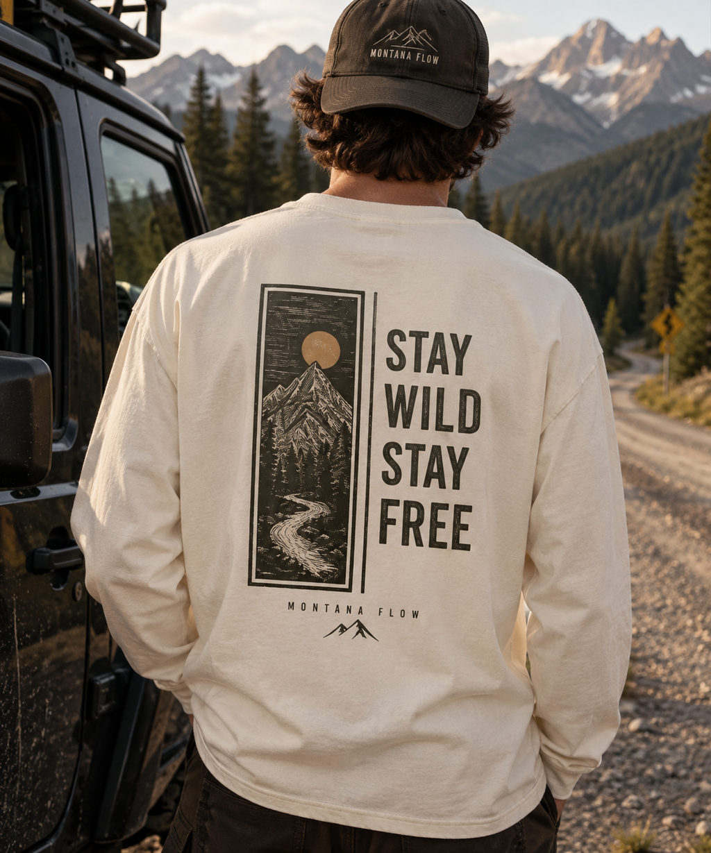 Stay Wild Stay Free Long Sleeve T-Shirt | Mountain Adventure Shirt | Outdoor Nature Tee