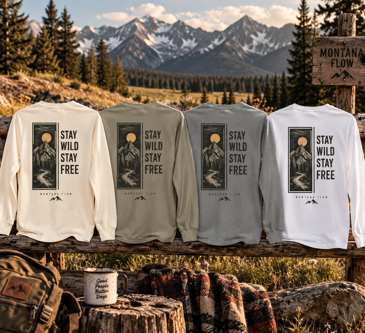 Stay Wild Stay Free Long Sleeve T-Shirt | Mountain Adventure Shirt | Outdoor Nature Tee
