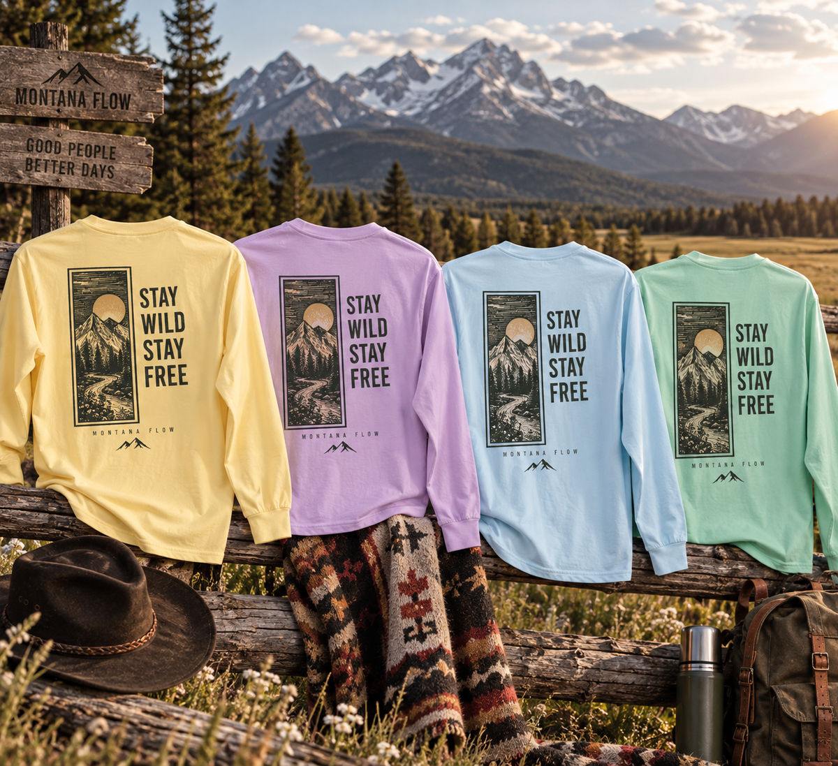 Stay Wild Stay Free Long Sleeve T-Shirt | Mountain Adventure Shirt | Outdoor Nature Tee