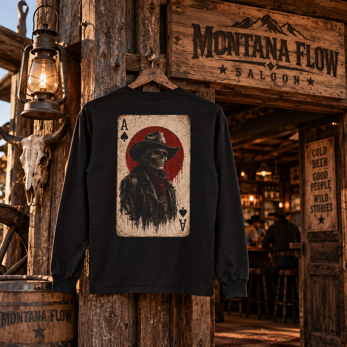 Ace of Spades Cowboy Long Sleeve | Western Skull Playing Card Shirt | Vintage Cowboy Tee