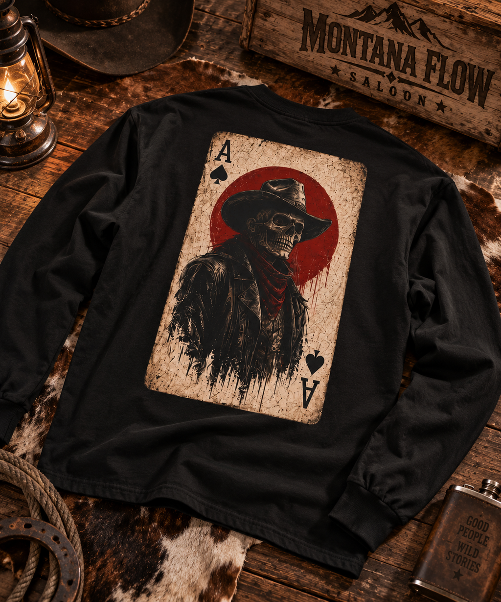 Ace of Spades Cowboy Long Sleeve | Western Skull Playing Card Shirt | Vintage Cowboy Tee