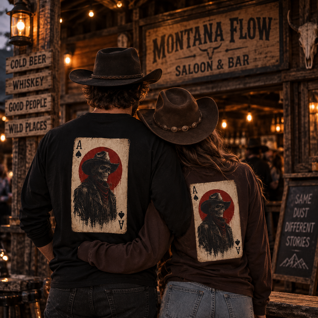 Ace of Spades Cowboy Long Sleeve | Western Skull Playing Card Shirt | Vintage Cowboy Tee
