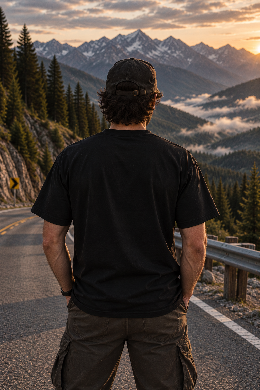 T-shirt Montana Flow Mountain Compass | T-shirt graphique coucher de soleil montagne