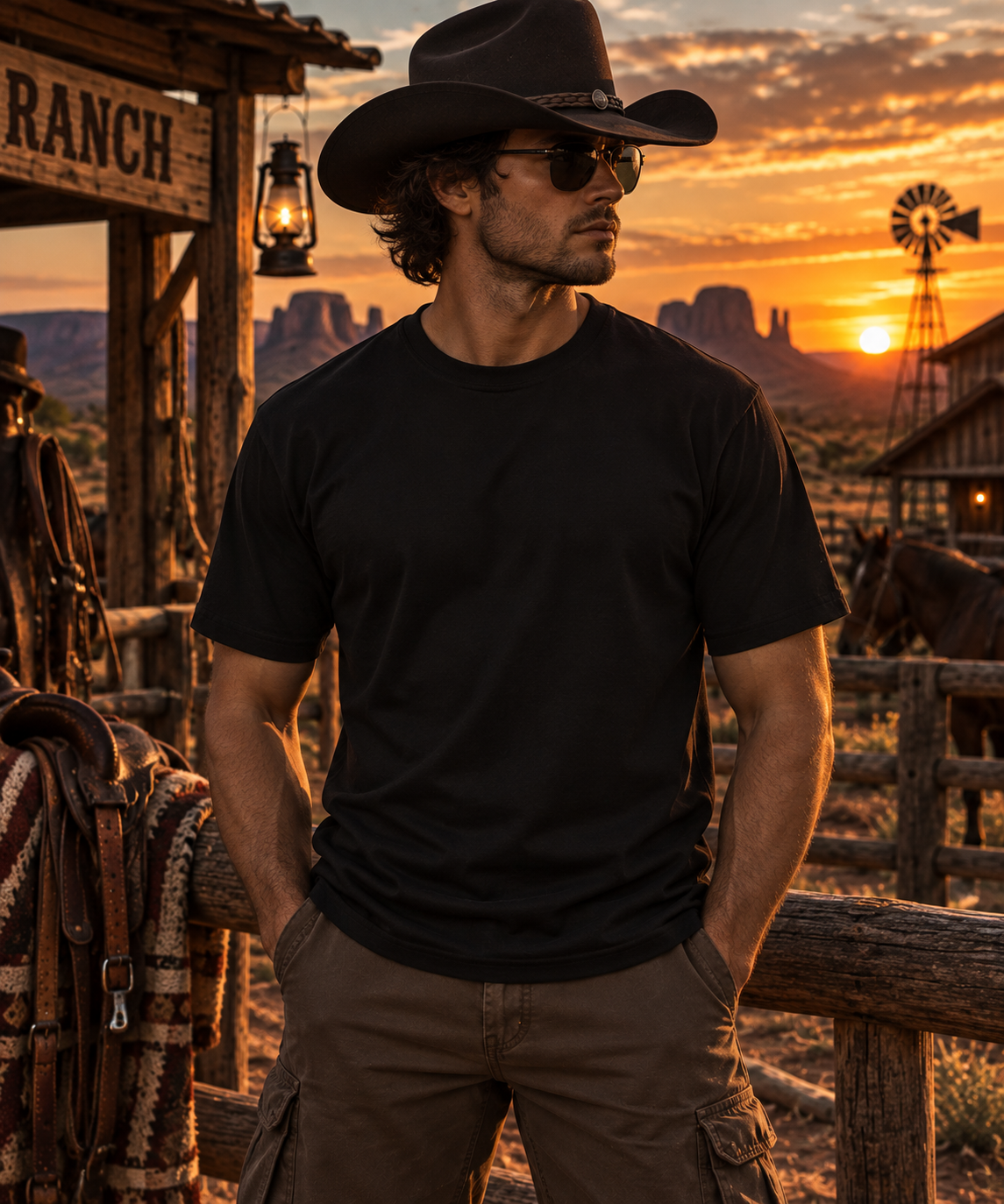 Desert Dreams Cowboy T-Shirt | Western Desert Sunset Graphic Tee | Cowboy Road Trip Shirt