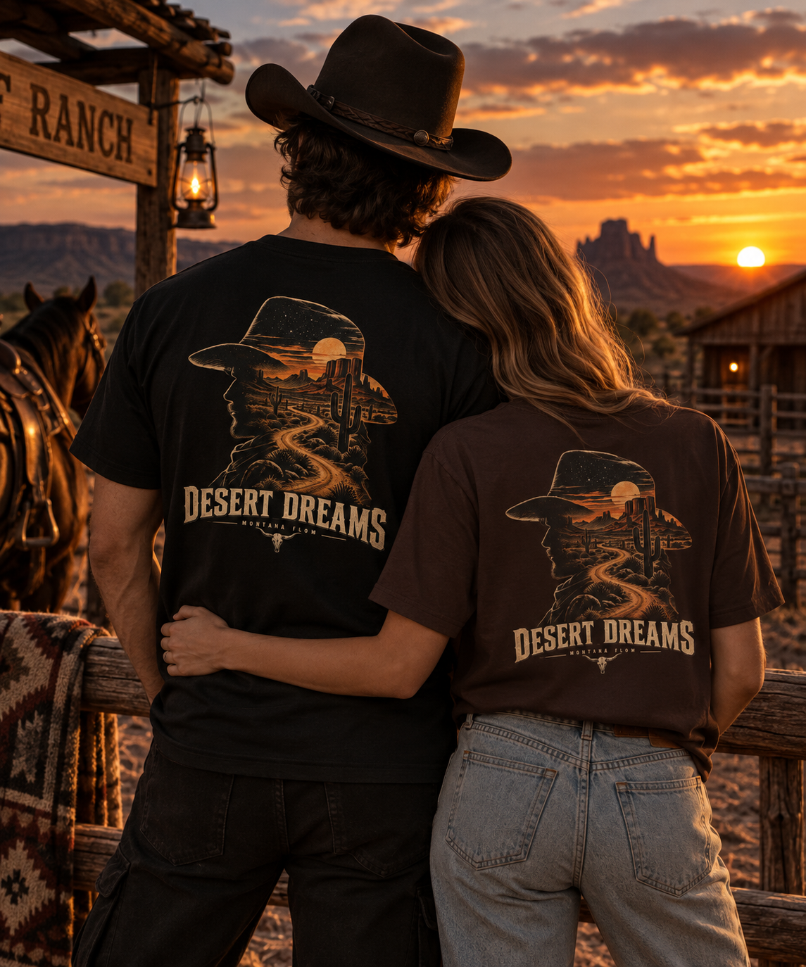 Desert Dreams Cowboy T-Shirt | Western Desert Sunset Graphic Tee | Cowboy Road Trip Shirt