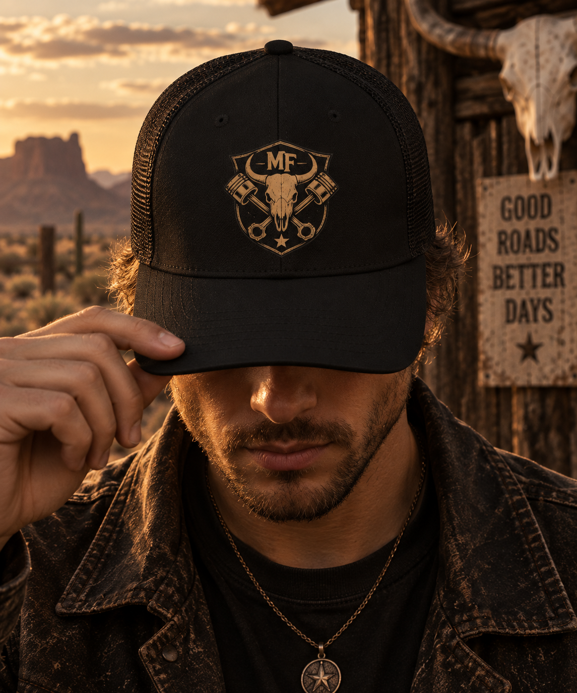 Skull Piston Trucker Hat | Western Motorcycle Cap | Biker Graphic Snapback