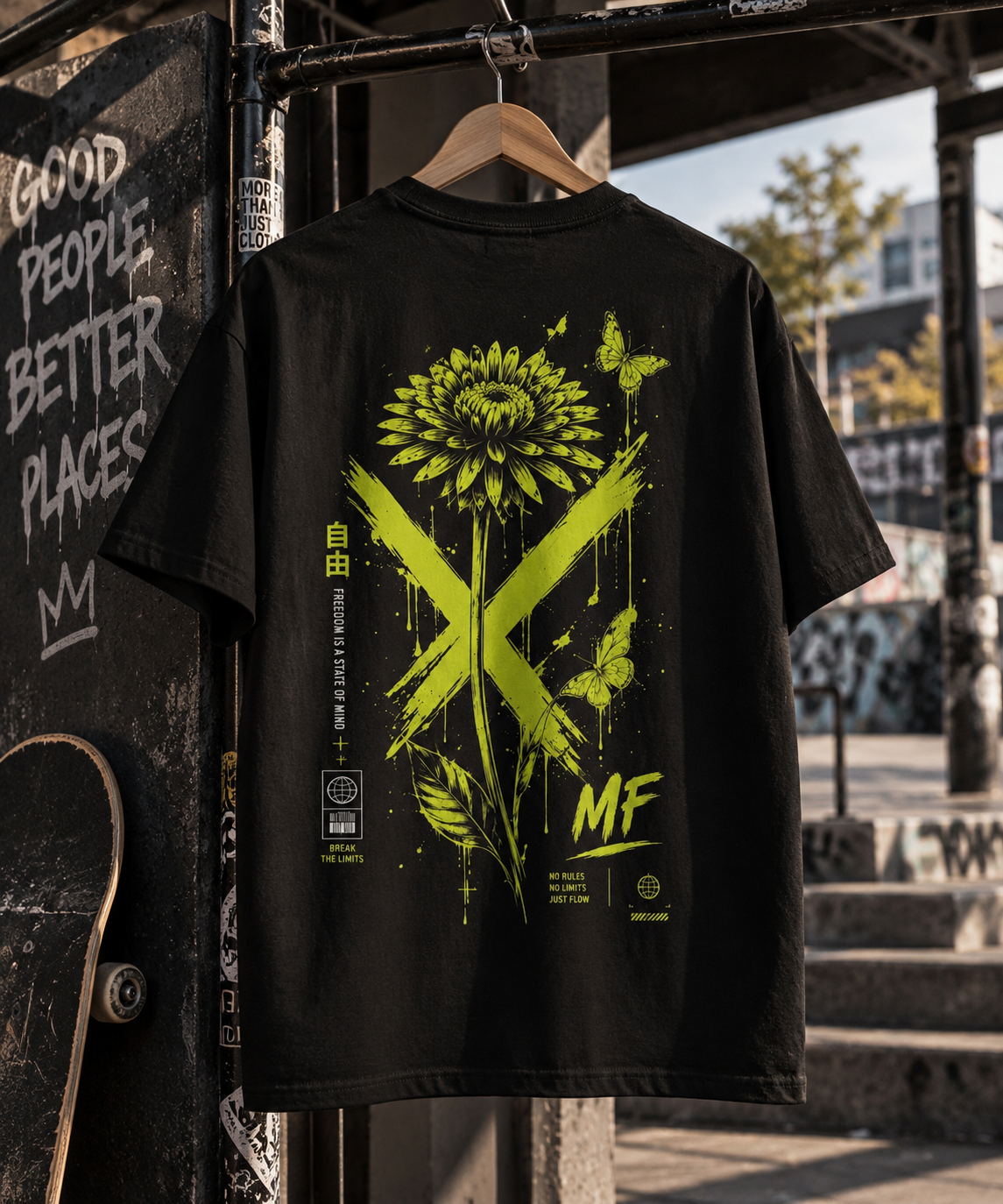 Freedom Flower T-Shirt | Floral Back Print Tee | Alternative Streetwear Graphic Shirt