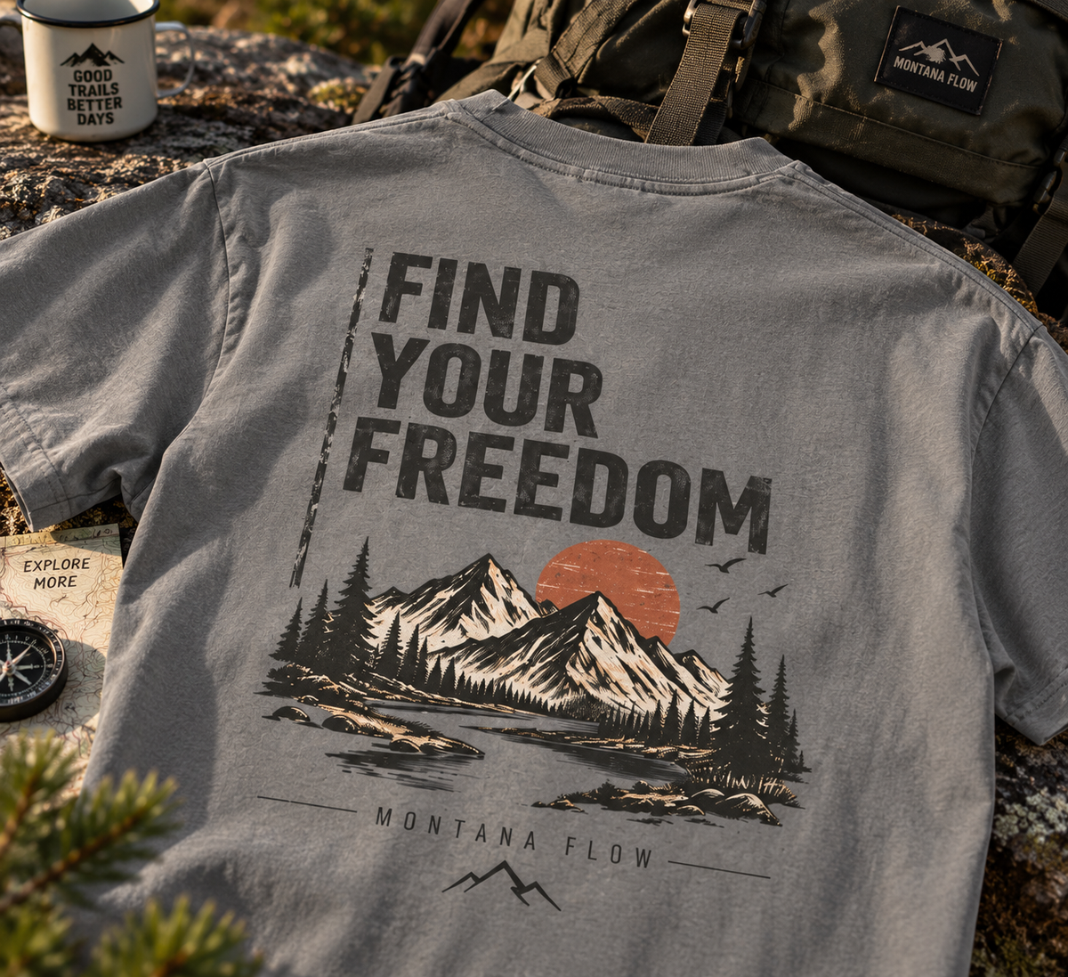 Find Your Freedom T-Shirt | Mountain Adventure Graphic Tee | Outdoor Travel Shirt