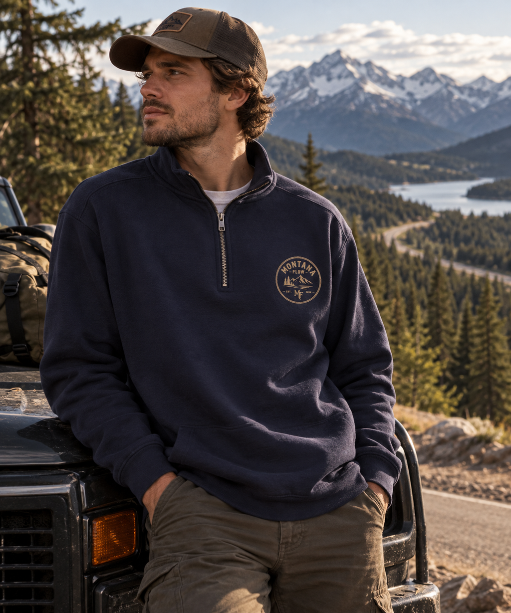 Mountain Quarter Zip Sweatshirt | Outdoor Adventure Pullover | Hiking Camping Top