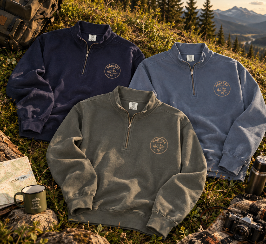 Mountain Quarter Zip Sweatshirt | Outdoor Adventure Pullover | Hiking Camping Top