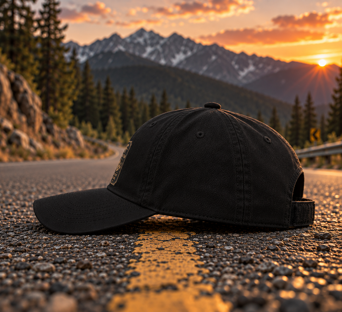 Montana Flow Mountain Badge Cap | Low Profile Outdoor Baseball Hat | Mountain Graphic Cap