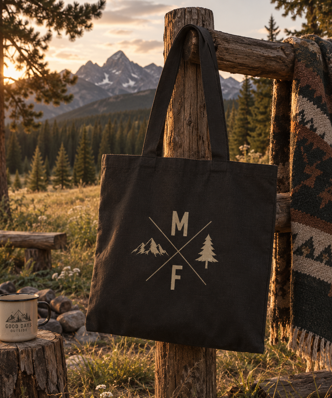 Mountain MF Tote Bag | Outdoor Adventure Canvas Tote | Hiking Travel Bag