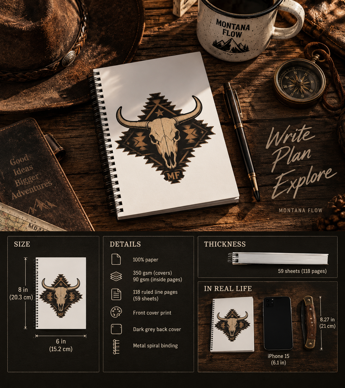 Longhorn Skull Spiral Notebook | Western Cowboy Journal | Southwestern Adventure Notebook