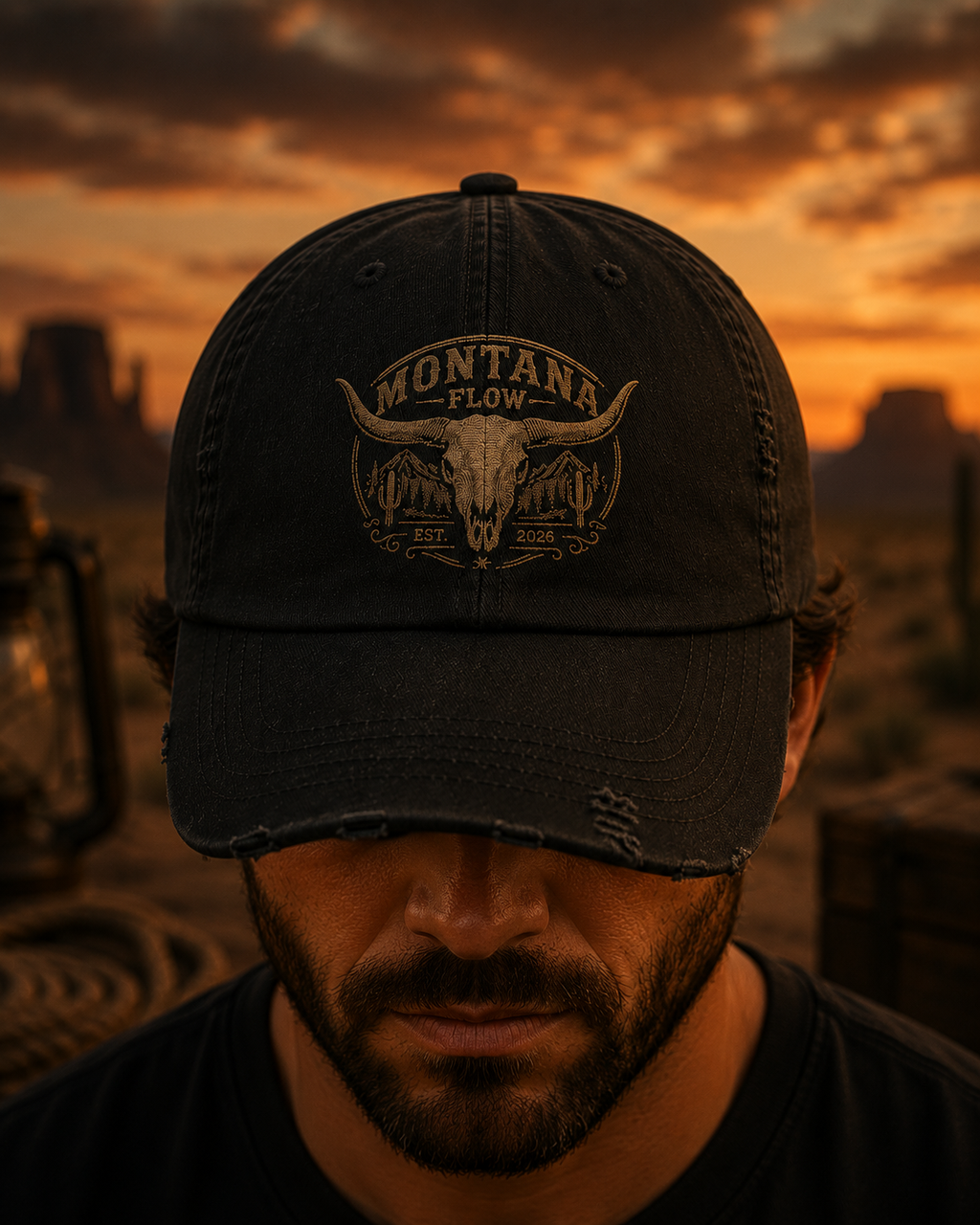 Western Bull Skull Hat, Vintage Cowboy Cap, Rustic Ranch Baseball Hat, Desert Western Gift for Men