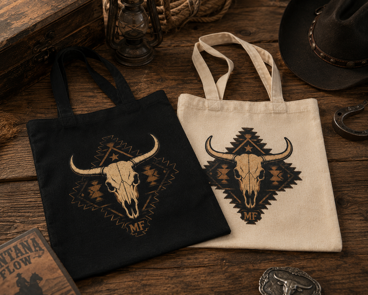 Western Longhorn Skull Tote Bag | Southwestern Cow Skull Bag | Cowboy Western Gift
