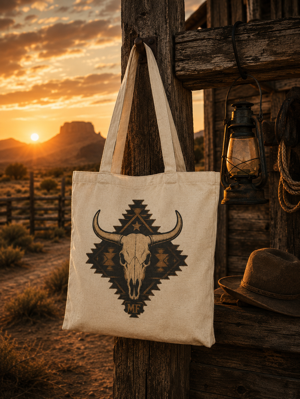 Western Longhorn Skull Tote Bag | Southwestern Cow Skull Bag | Cowboy Western Gift