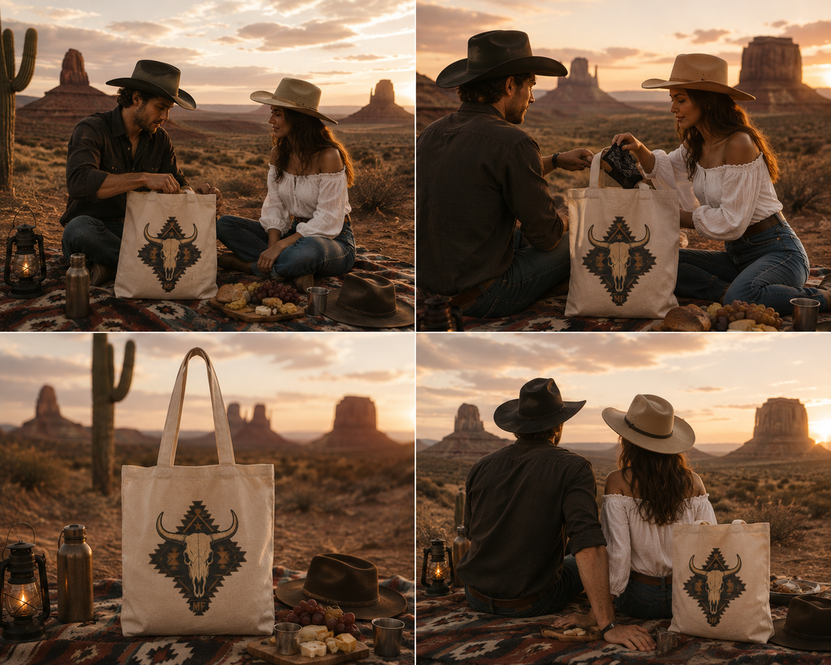 Western Longhorn Skull Tote Bag | Southwestern Cow Skull Bag | Cowboy Western Gift