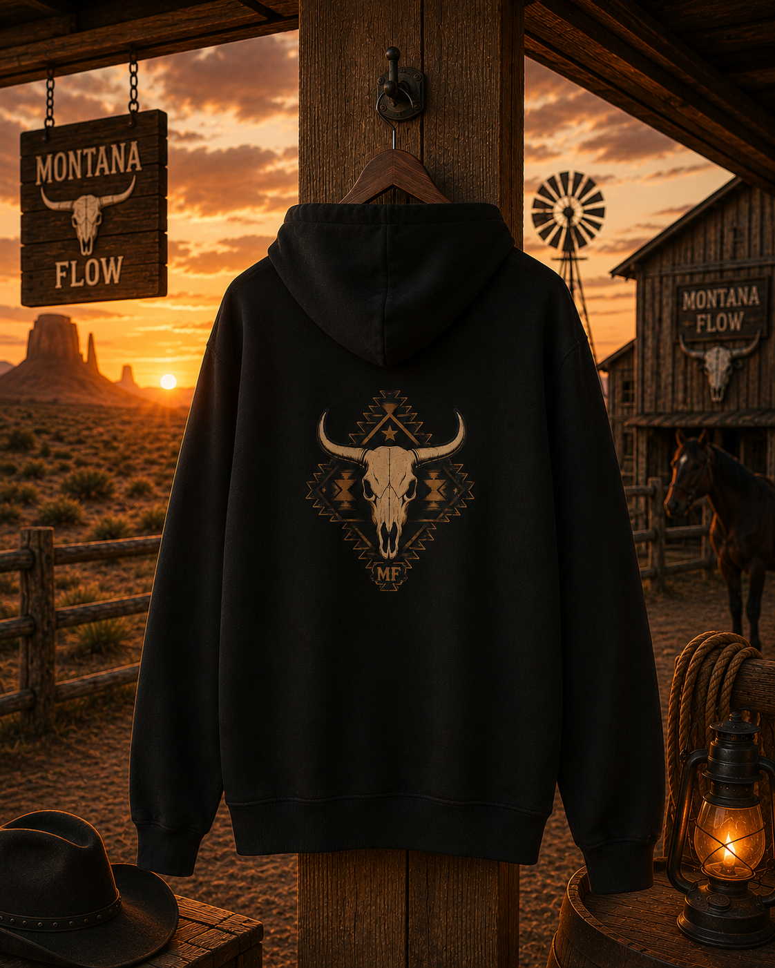 Southwestern Bull Skull Hoodie | Tribal Aztec Pattern Back Print