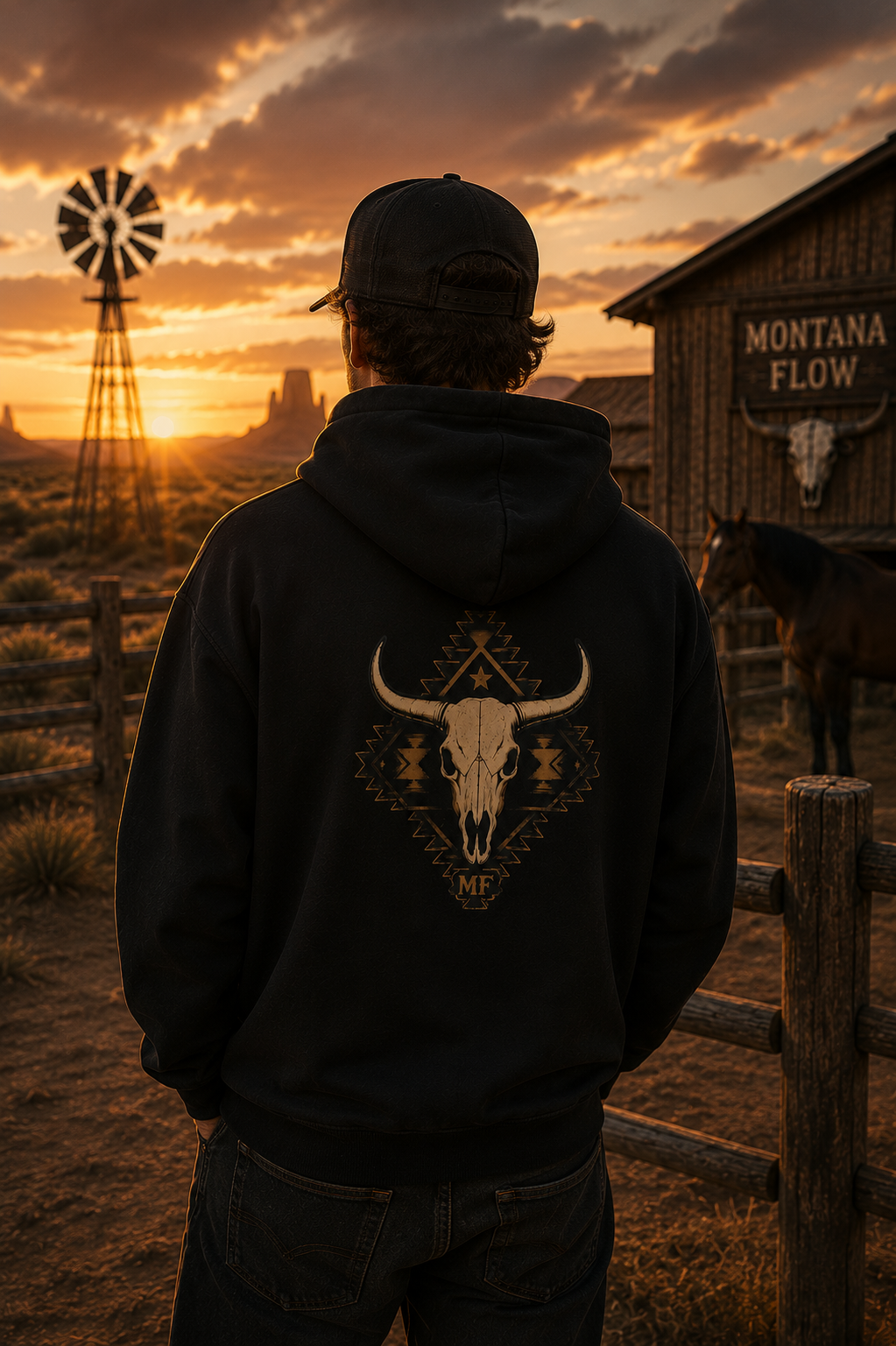 Southwestern Bull Skull Hoodie | Tribal Aztec Pattern Back Print