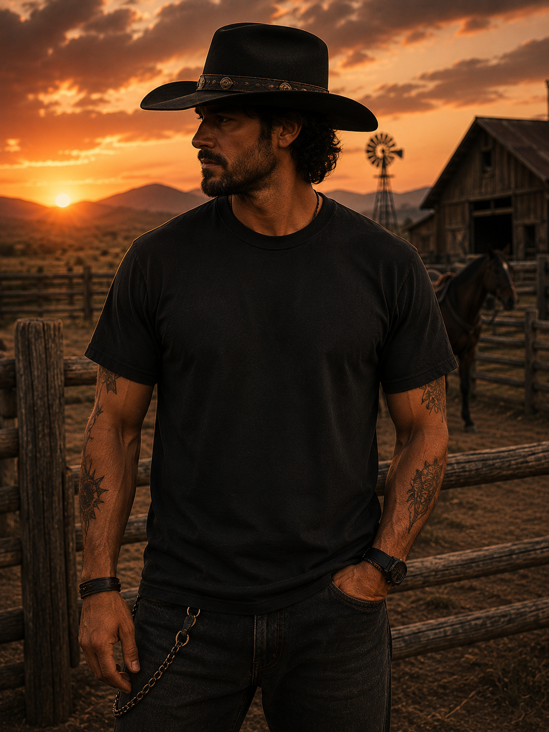 T-shirt western tête de buffle | Motif tribal du Sud-Ouest, t-shirt graphique cowboy