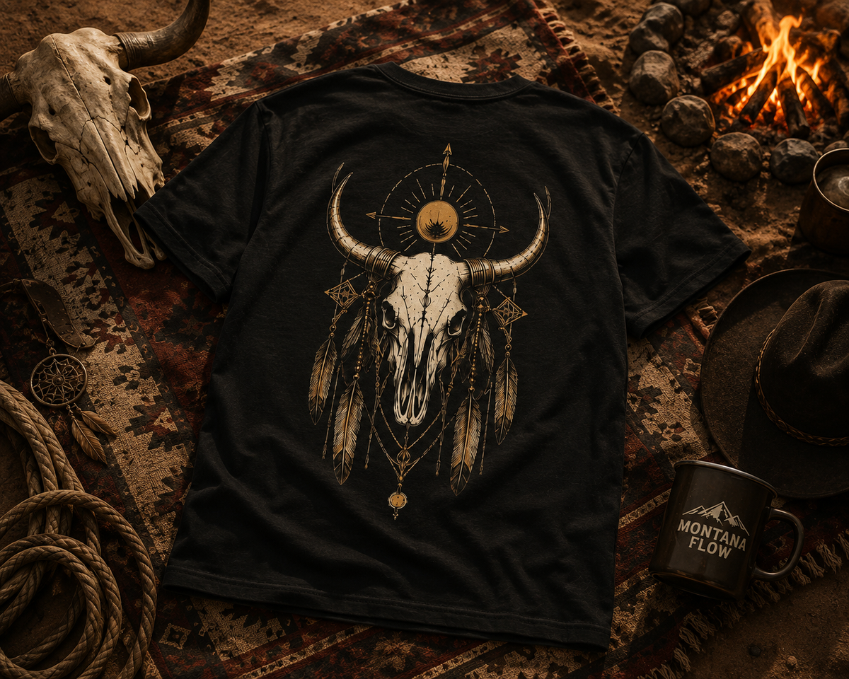 T-shirt attrape-rêves avec crâne de longhorn | T-shirt graphique bohème chaman western | T-shirt esprit du désert