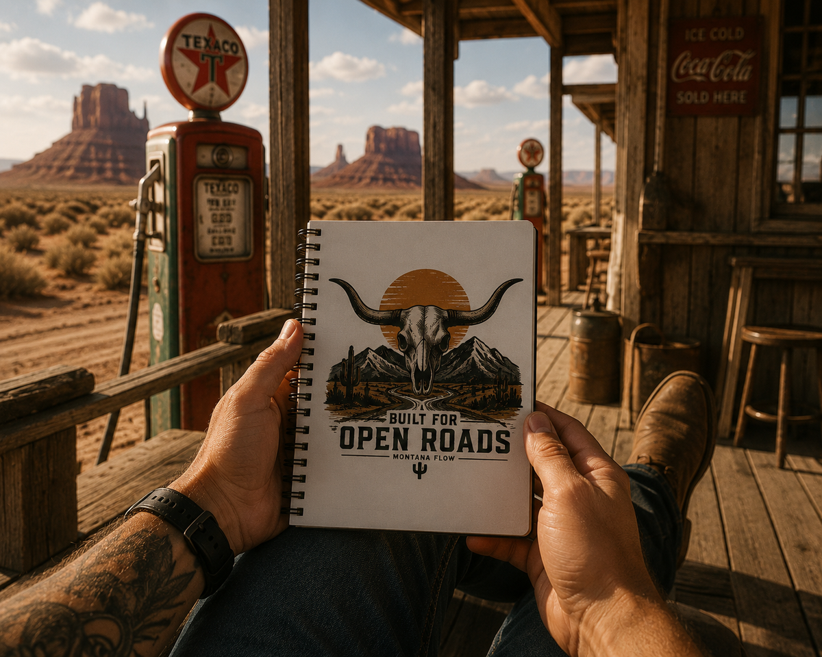 Longhorn Skull Open Roads Notebook | Western Travel Journal | Cowboy Road Trip Gift