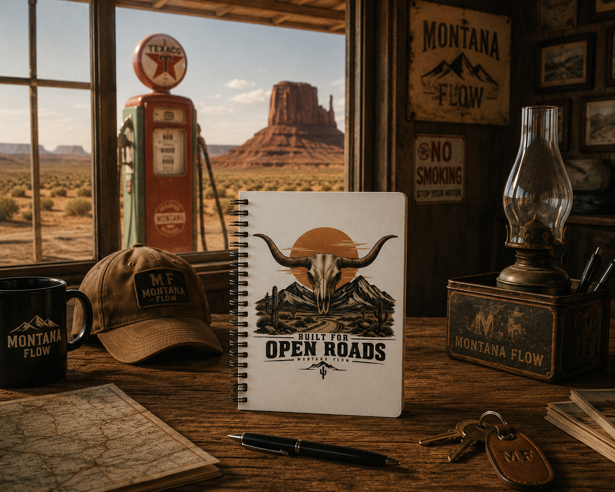 Longhorn Skull Open Roads Notebook | Western Travel Journal | Cowboy Road Trip Gift