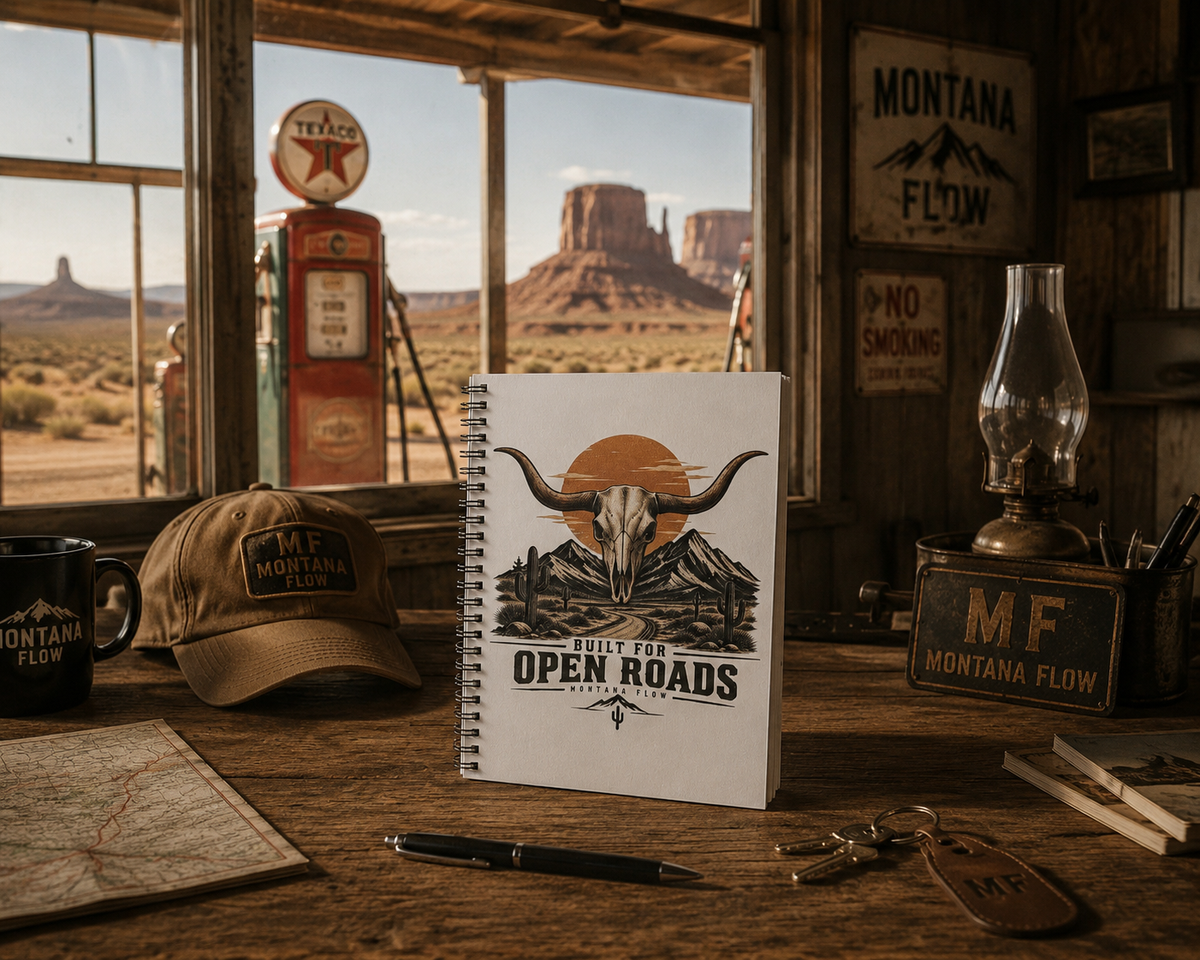 Longhorn Skull Open Roads Notebook | Western Travel Journal | Cowboy Road Trip Gift