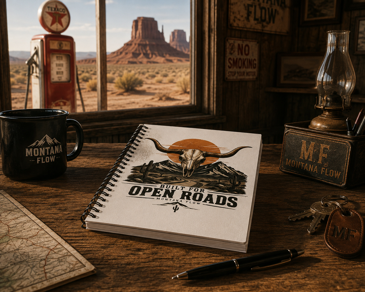 Longhorn Skull Open Roads Notebook | Western Travel Journal | Cowboy Road Trip Gift
