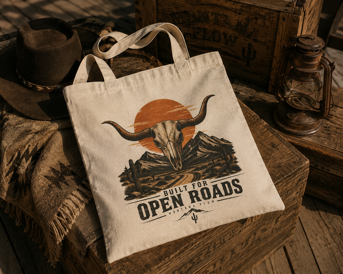 Longhorn Skull Tote Bag | Western Cowboy Bag | Open Road Desert Tote