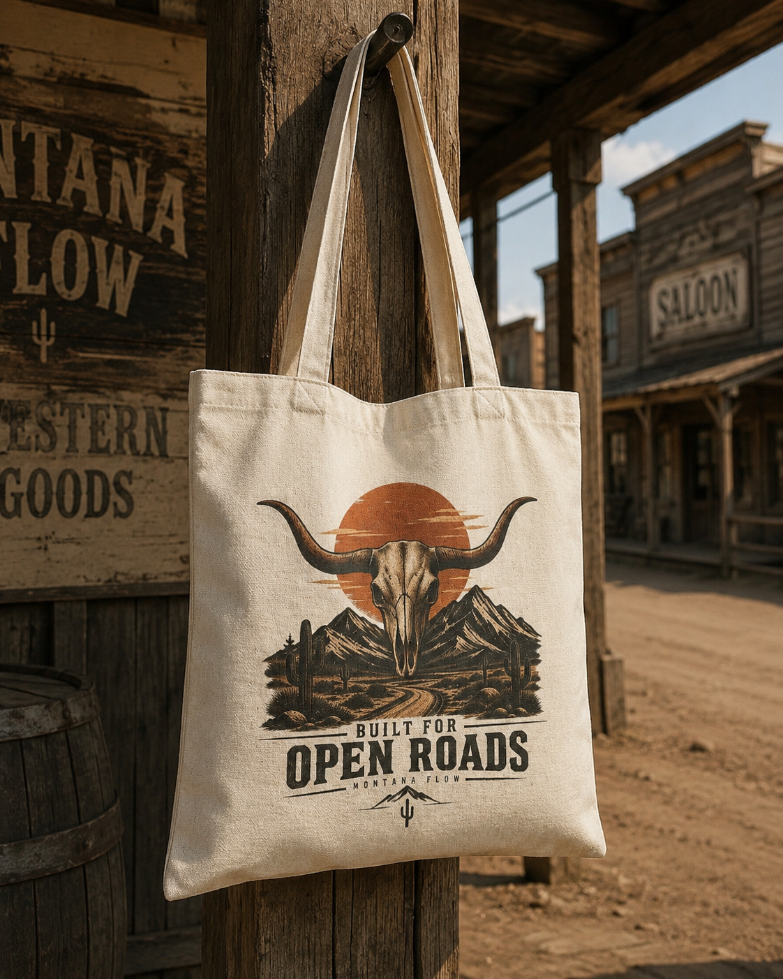 Longhorn Skull Tote Bag | Western Cowboy Bag | Open Road Desert Tote