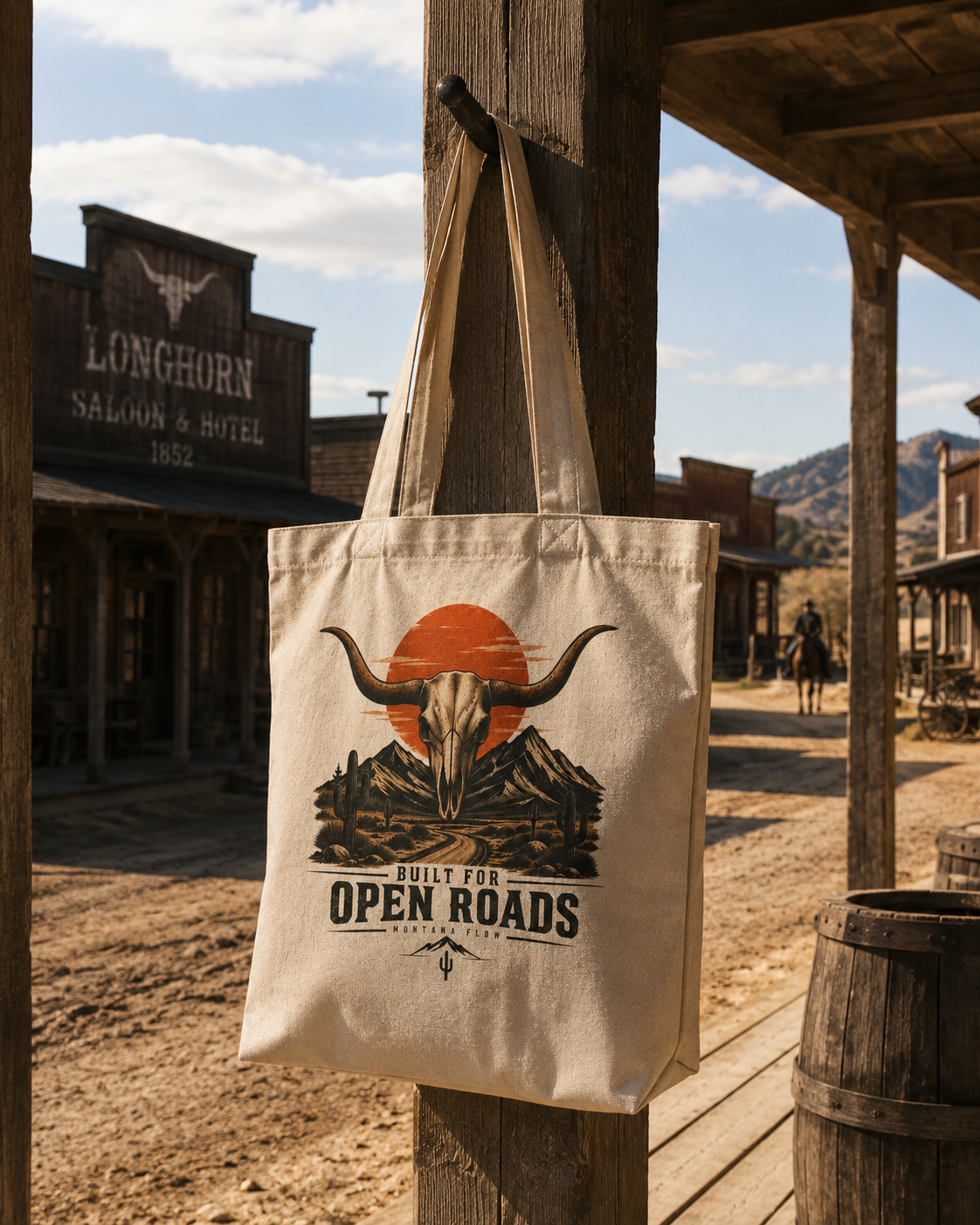 Longhorn Skull Tote Bag | Western Cowboy Bag | Open Road Desert Tote