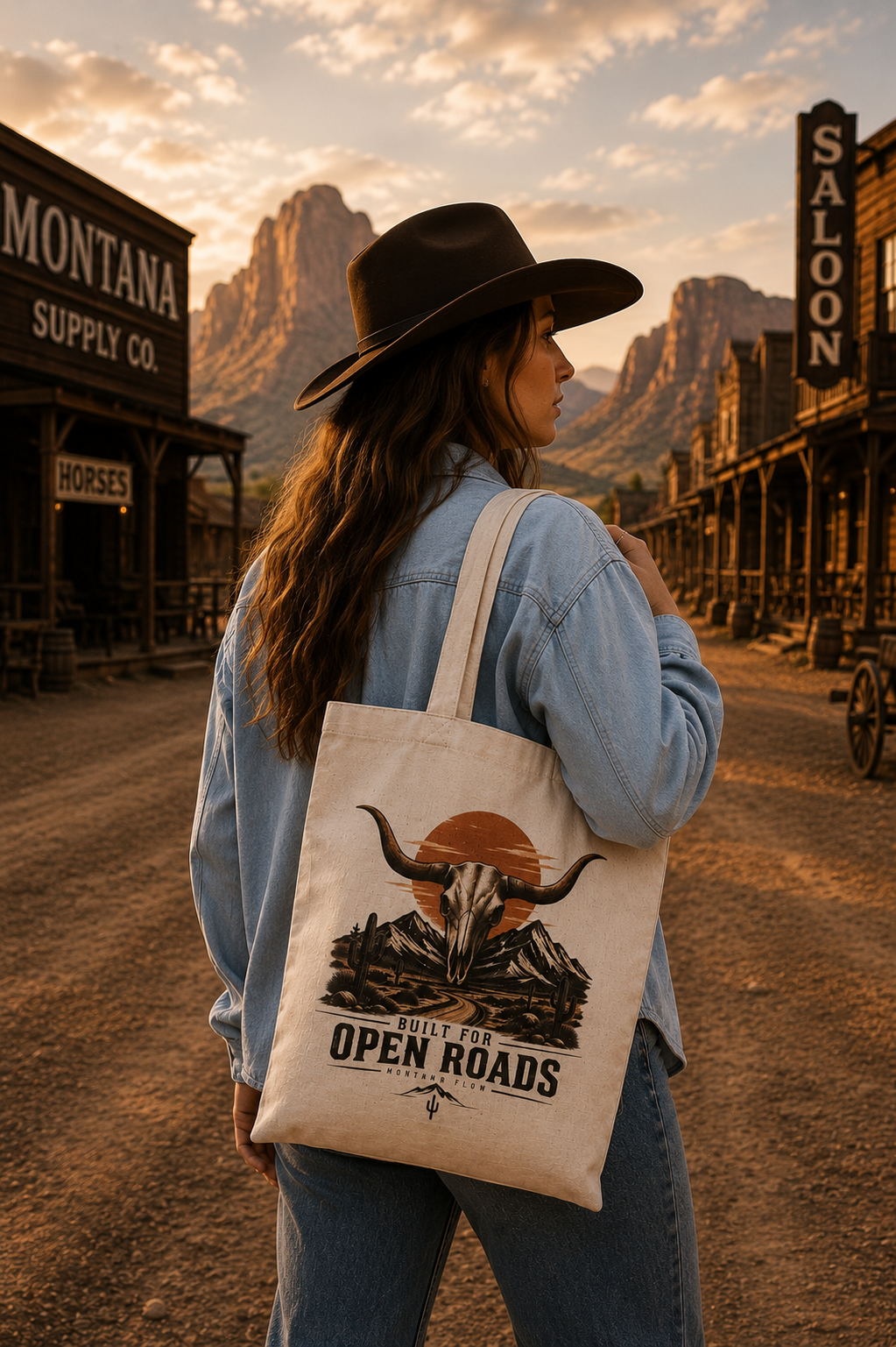 Longhorn Skull Tote Bag | Western Cowboy Bag | Open Road Desert Tote