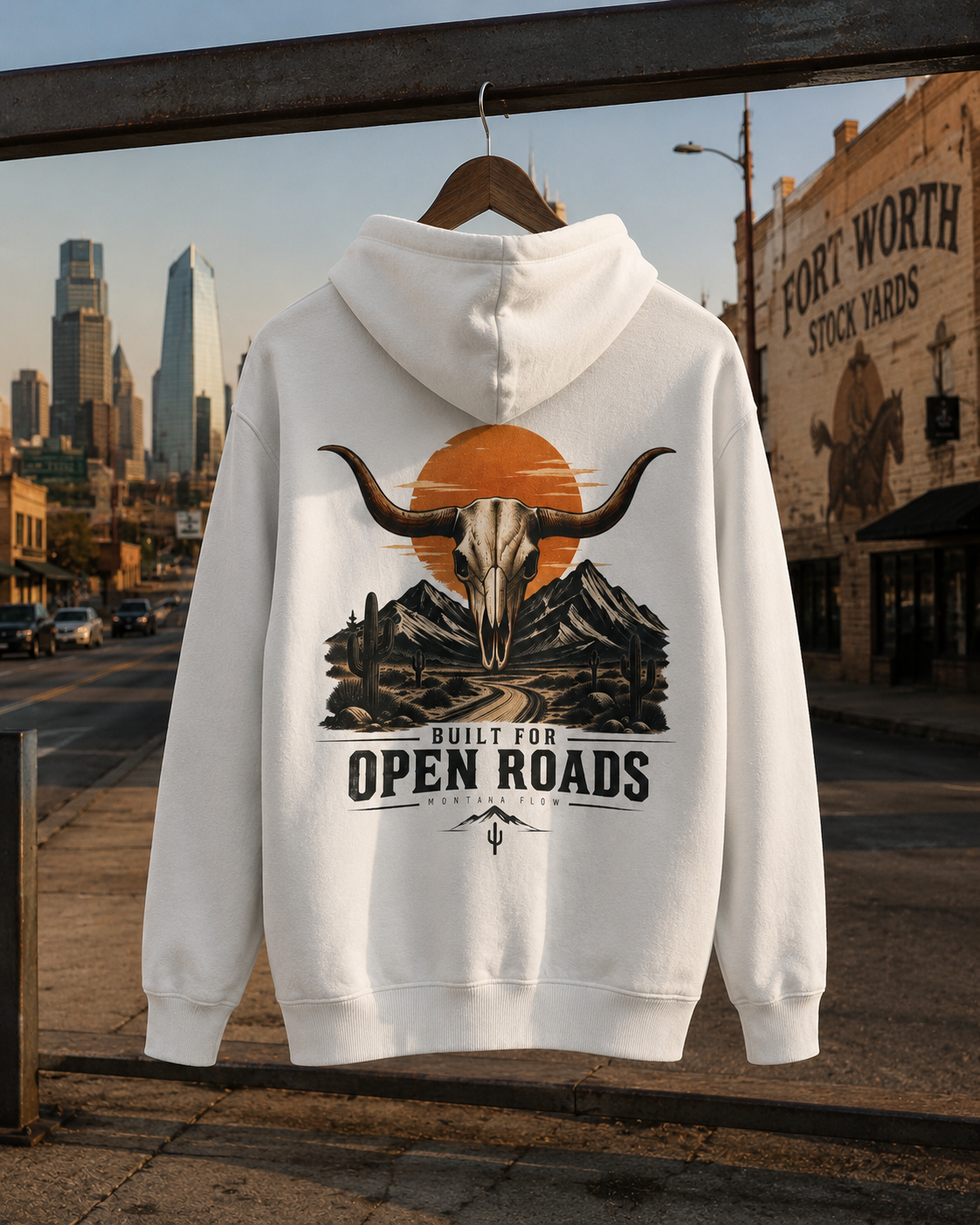Longhorn Skull Hoodie | Western Graphic Sweatshirt | Desert Road Trip Pullover