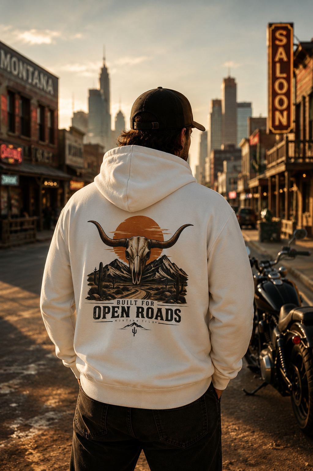 Longhorn Skull Hoodie | Western Graphic Sweatshirt | Desert Road Trip Pullover