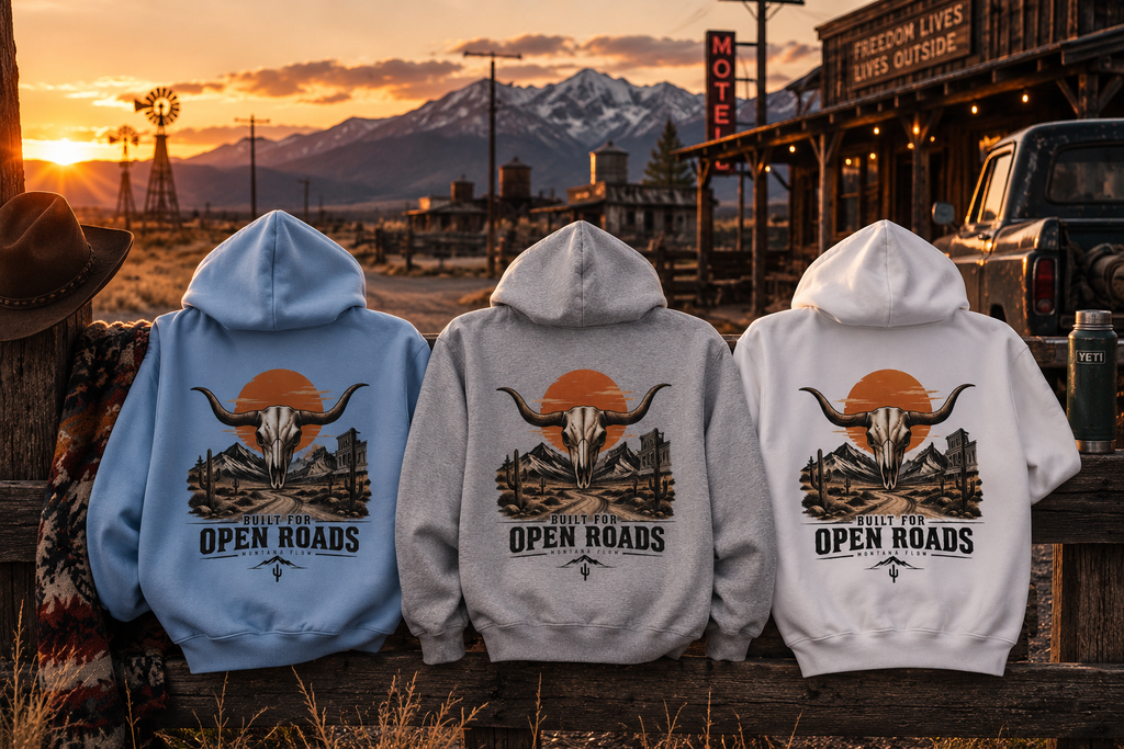 Longhorn Skull Hoodie | Western Graphic Sweatshirt | Desert Road Trip Pullover