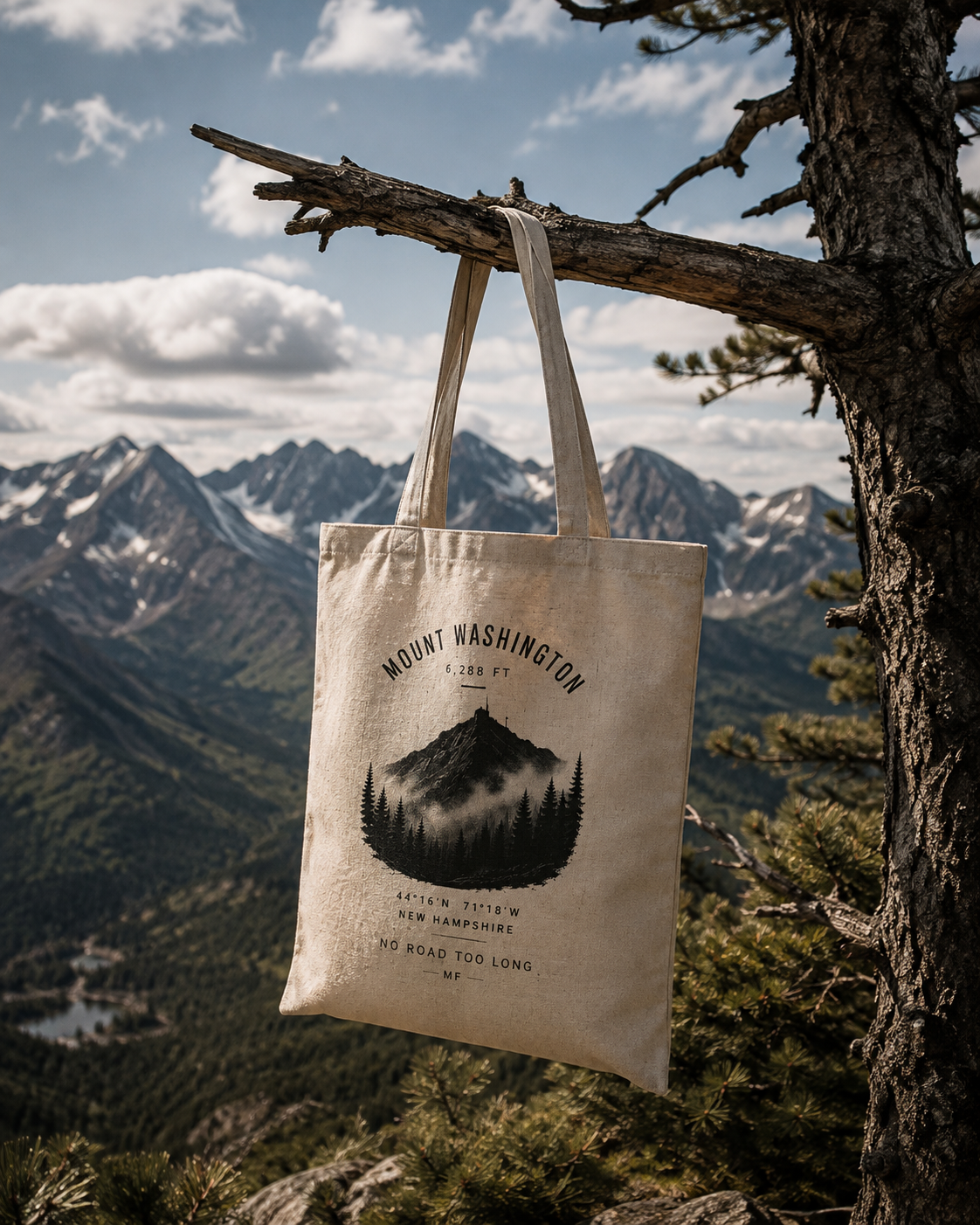 Mount Washington Tote Bag | New Hampshire Mountain Hiking Bag | Outdoor Travel Tote