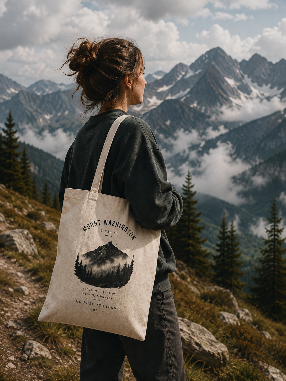 Mount Washington Tote Bag | New Hampshire Mountain Hiking Bag | Outdoor Travel Tote